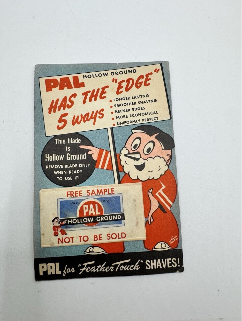 Vintage PAL RAZOR BLADE Free Sample Advertising CARD 1950ās NOS